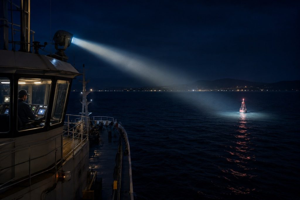 marine spotlight used for nighttime vessel navigation