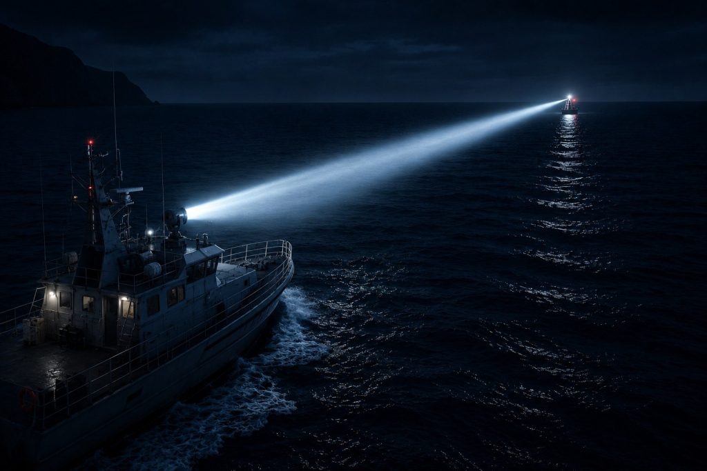 narrow beam marine spotlight for offshore navigation