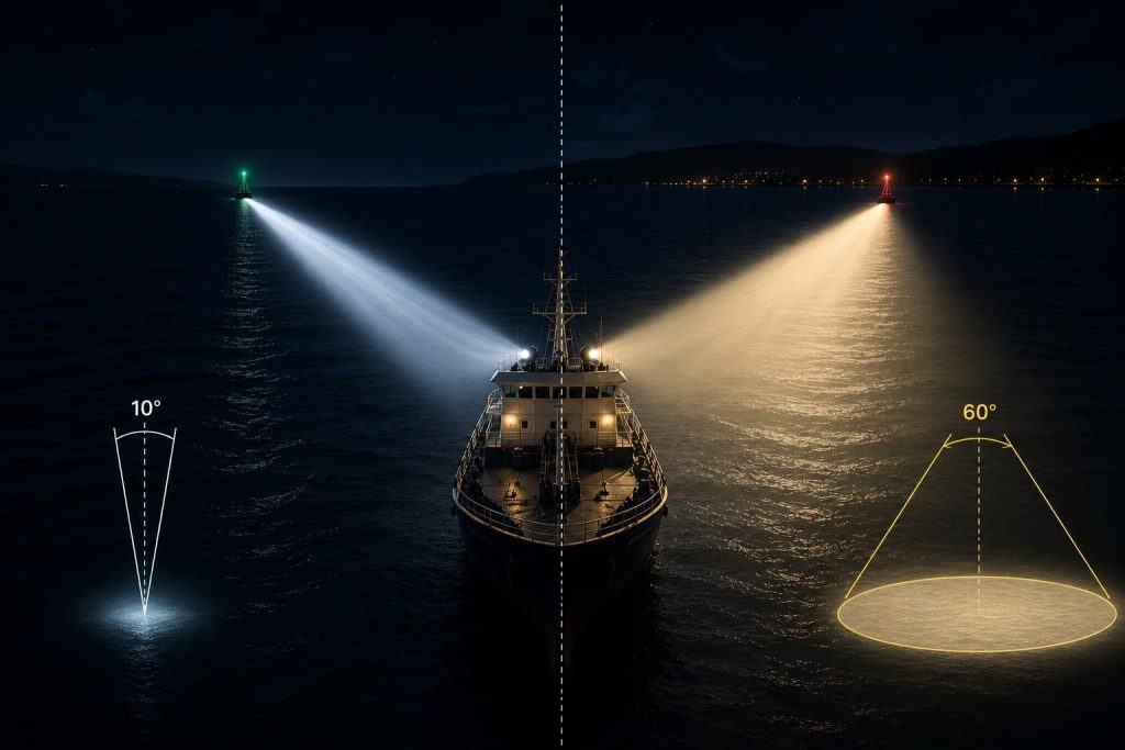 narrow beam vs wide beam marine spotlight comparison