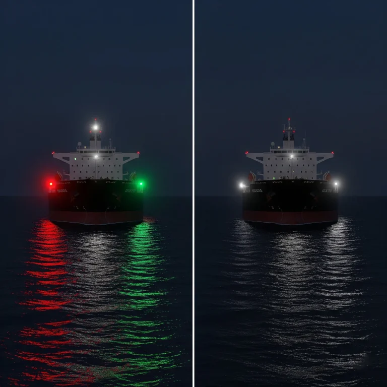 Comparison chart of navigation lights on and off