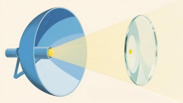Marine searchlight - showing optical reflector and lens