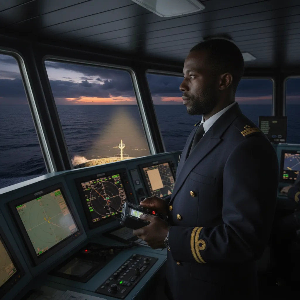 Crew member using wireless joystick and touchscreen to control marine searchlight functions