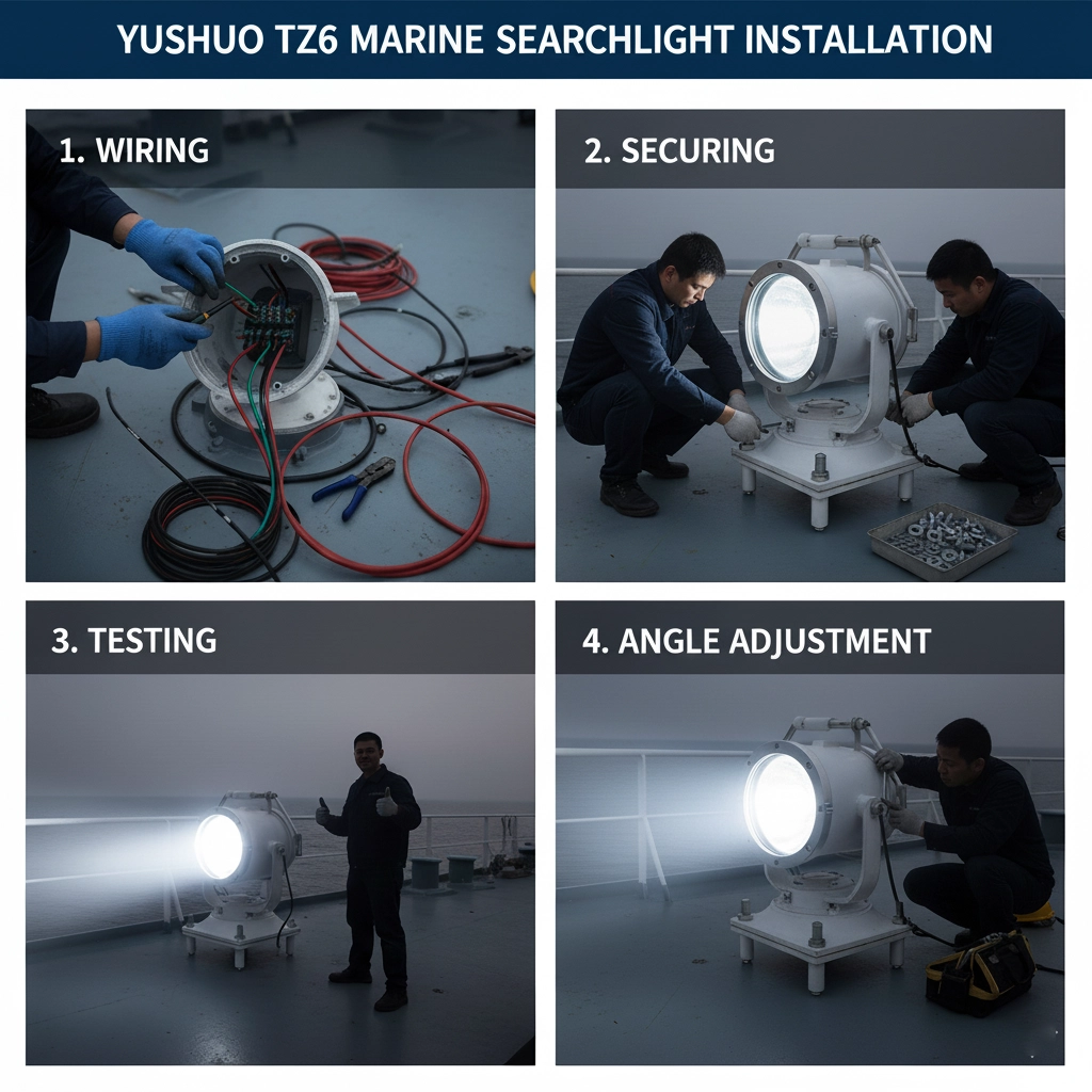 Installation steps for Yushuo TZ6 LED marine searchlight
