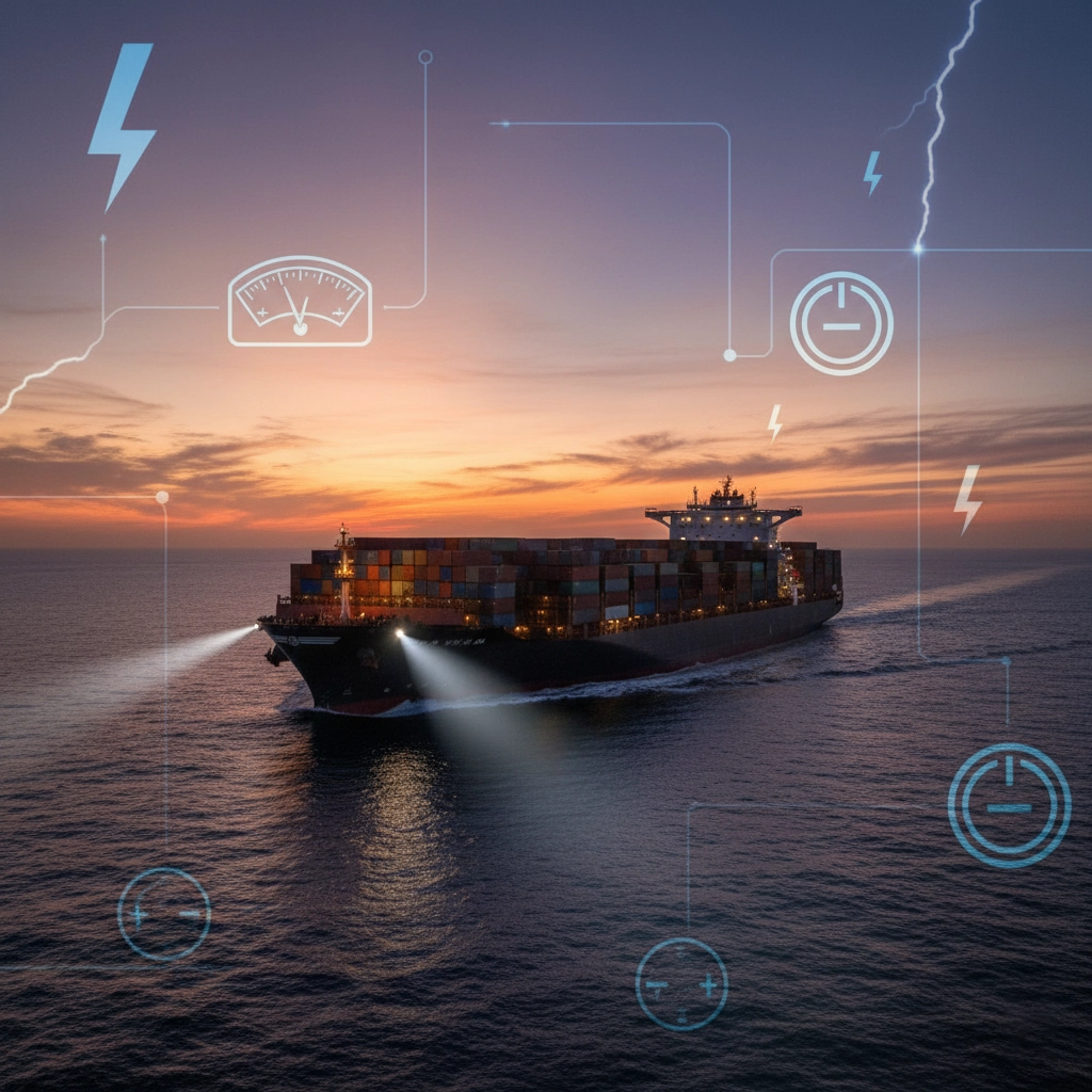 Marine searchlights on ocean-going freighters