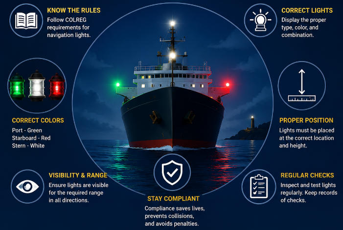 Complying COLREG Regulations for Navigation Lights