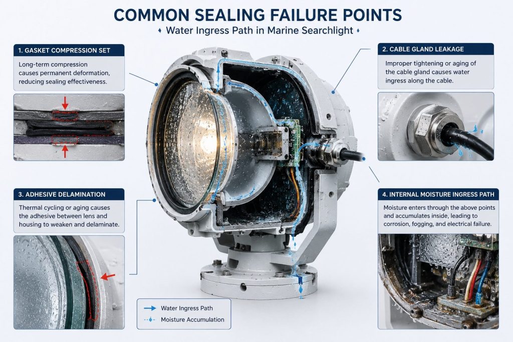common sealing failure points in marine searchlight waterproof structures