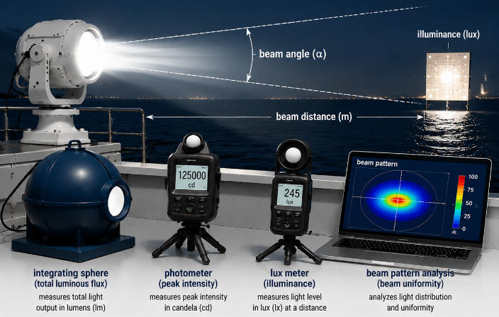 performance testing of marine spotlights