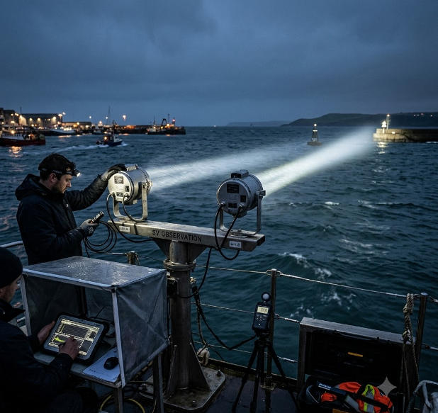 testing the performance of marine spotlight