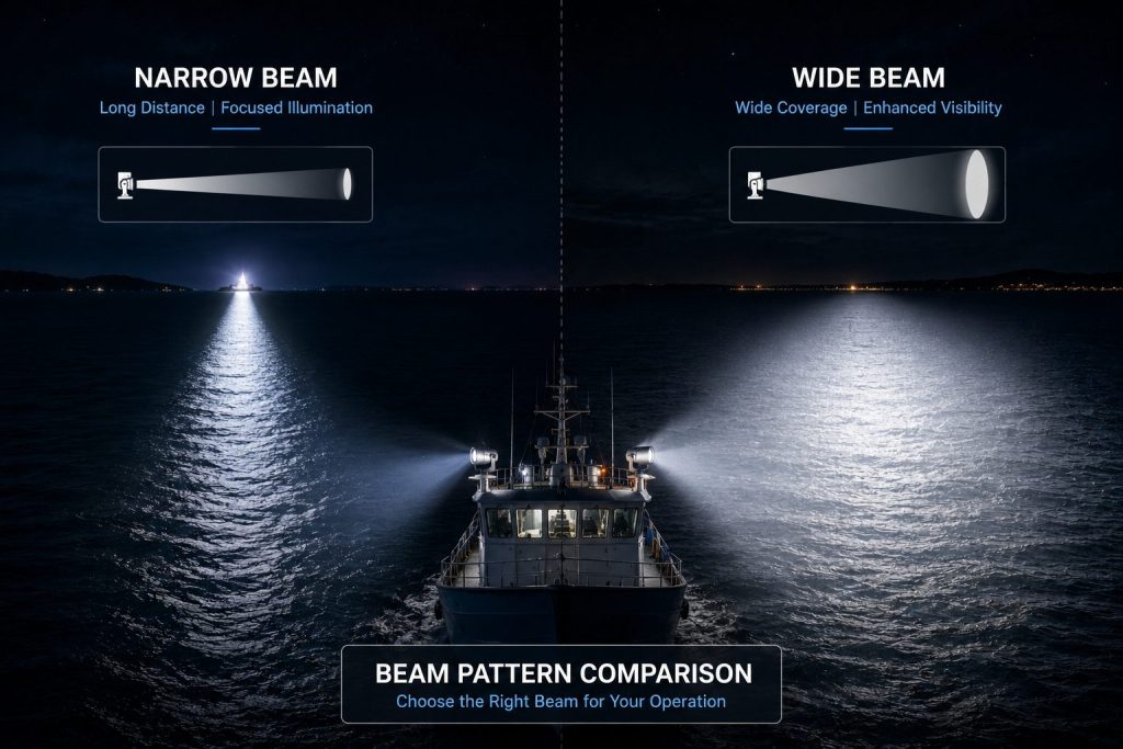 Boat spotlight beam pattern comparison for commercial vessels