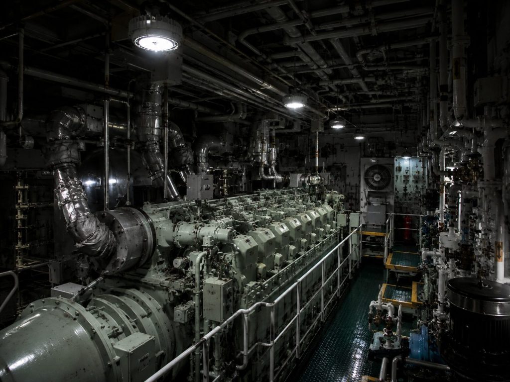 Explosion-proof lighting installed inside a marine engine room