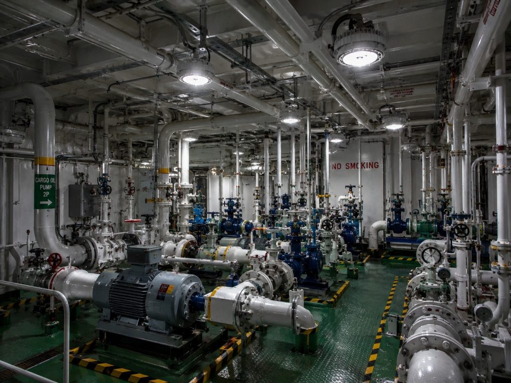 Hazardous area lighting used in a cargo pump room on an oil tanker