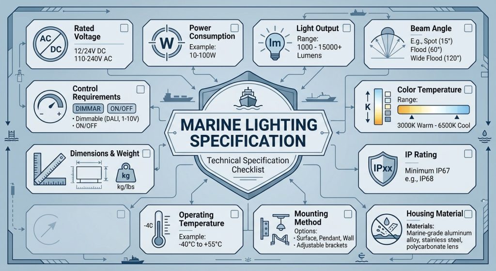 Marine lighting technical specifications checklist for procurement