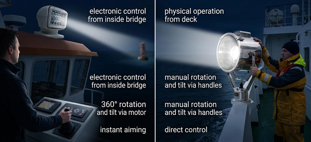 Remote-Controlled Searchlights vs Manual Marine Searchlights