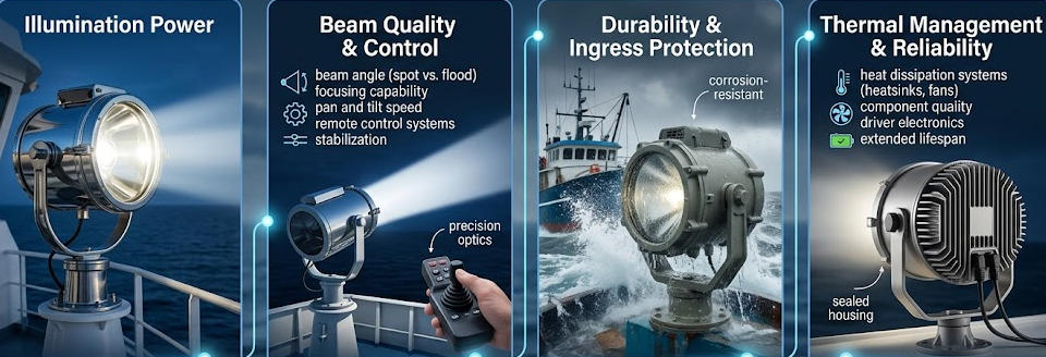The Performance of Marine Searchlights
